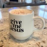 give me jesus coffee mug with pumpkin pie latte